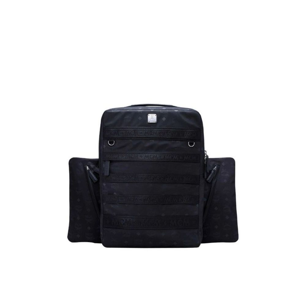 MCM Men's Black Monogram Nylon Resnick Backpack With Pouch